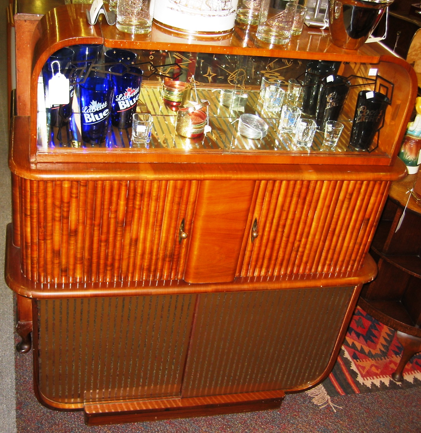 3-Tier Cocktail Cabinet of Walnut withTambour Doors & More