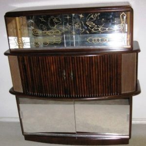 3-Tier Lighted Cocktail Cabinet of Dark Walnut with Tambour Doors