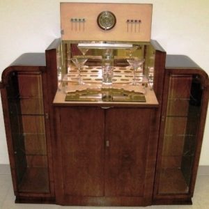 Pop-Up Bar of Walnut with Gorgeous Side Display Compartments