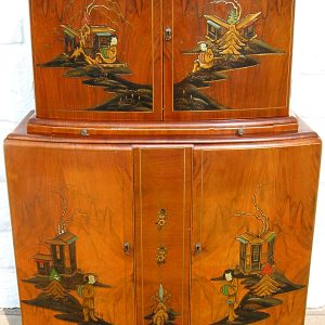 Large Cocktail Cabinet of Walnut with Inlayed Oriental Motif