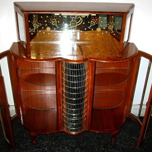Walnut Cocktail Cabinet/Display with Revolving Mirrored Cylinder