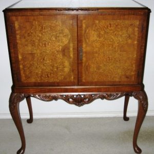 French Cocktail Cabinet of Burl Walnut with Queen Ann Legs