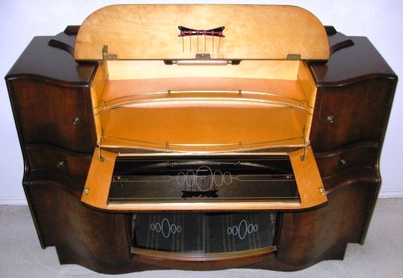 Pop-Up Sideboard/Bar of Walnut with Sexy Curves