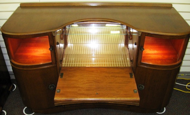 Sideboard/Bar of Oak with Lighted Glass End Compartments