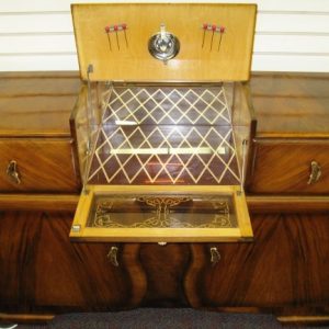 Pop-Up Sideboard/Bar of Walnut with Glass Front Bar Service
