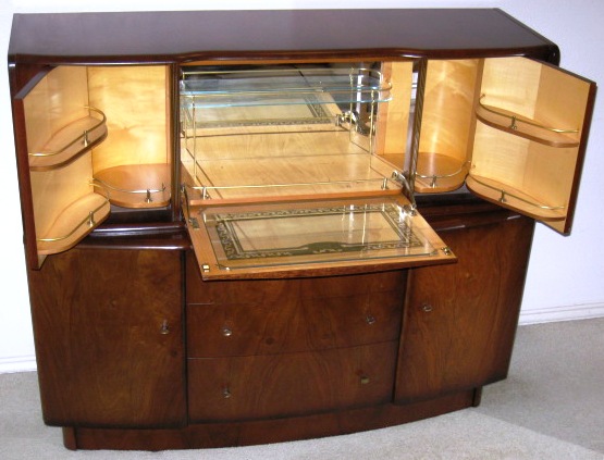 Sideboard/Bar of Burl Walnut with Spectacular Quadruple Mechanism