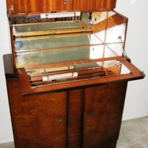 Large Tiered Cellarette of Beautiful Burl & Crown-Cut Walnut