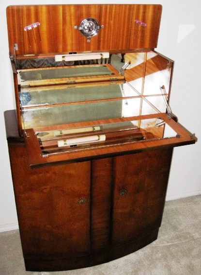 Large Tiered Cellarette of Beautiful Burl & Crown-Cut Walnut