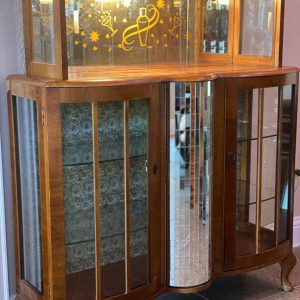 Walnut Cocktail Cabinet with Revolving Mirrored Cylinder